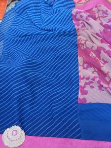 Pink &amp; Blue Floral Saree