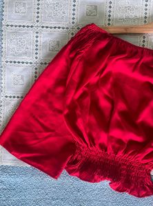 New Korean Red Smocked Top