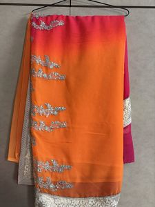Orange And Pink Ombre Dyed Saree