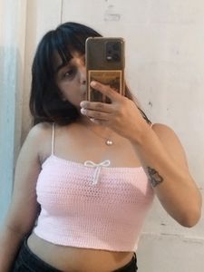 Pink Bow Crochet Top With Lace At The Back