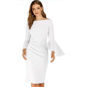 🤍White Bell-Sleeves Bodycon Dress 🤍