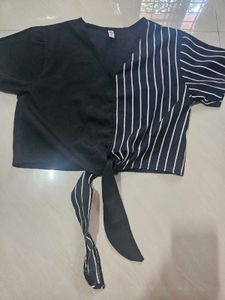 Striped &amp; Solid Tie-Up Top