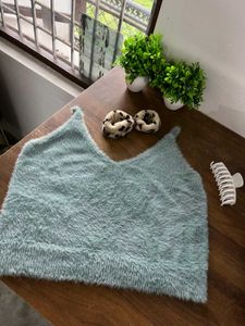 Fluffy Blue Crop Top
