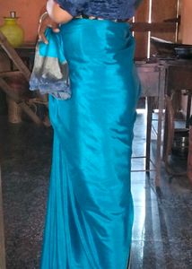 Teal Saree with Silver Border