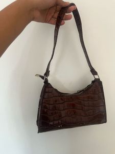 Brown Crocodile Effect Shoulder Bag