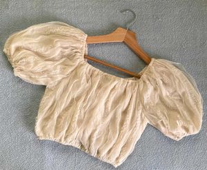 2 New Sheer Puff Sleeve Crop Tops