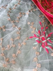 Pink And Sea Green Lehnga With Dupatta