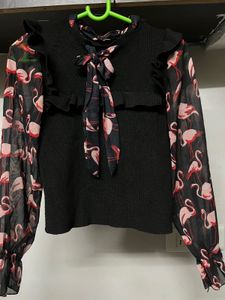 Flamingo Print Top🦩🖤
