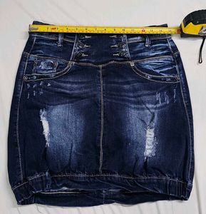 DROMEDAR Denim Art Distressed Mini Skirt
