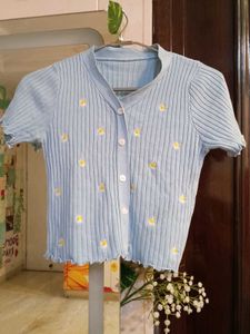 Blue Flower Ripped Top