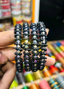 Black Moti With Rambo Store Bangles (Set Of 4)
