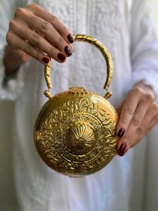 New Antique Hand Carved Golden Clutch Bag
