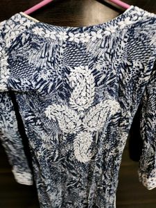 Printed Blue Lucknavi Kurta