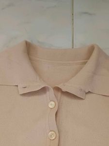 Nude Coloured Button-Down Knit Top