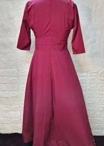 Maroon Flared Gown With Deep Neck