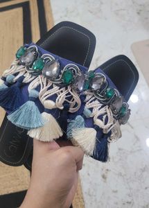 Catwalk Blue Embellished Tassel Flats Size 36