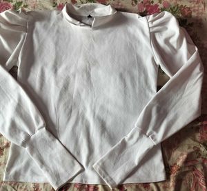 Chic White Long Puff Sleeve Top XL