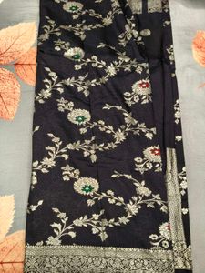 Elegant Black Floral Banarasi Saree