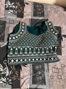 Embroidered Green Crop top Plazo and dupatta set