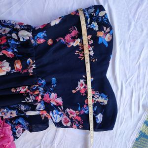 BERSHKA FLORAL STRAPLESS DRESS