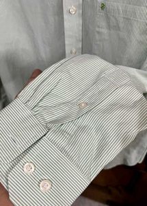 IZOD GREEN VERTICAL STRIPES OLD MONEY SHIRT L (44)