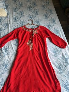 Red Embellished Kurti