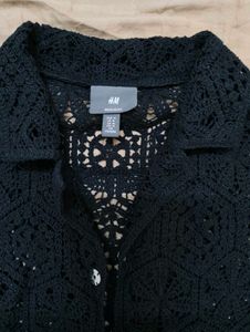 Black Crochet Style Oversized Shirt