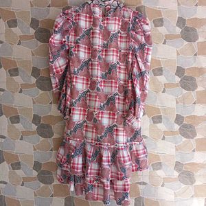 Eclectic Pleated Plaid Floral Mixed Print Top
