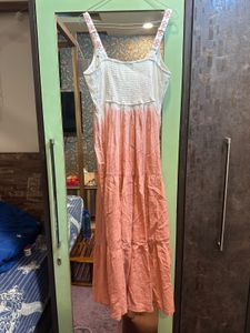 Bombay Paisley Peach Embroidered Tiered Dress