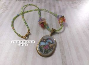 Butterfly Fairy Oval Clay Pendant Bead Necklace