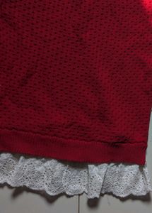 Red Knit Sweater with Lace Detail