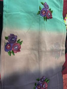 Pure Georgette Saree With Blouse -oil Stains