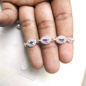 Pure Silver Blue CZ Stone Adjustable Hand Bracelet
