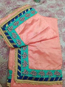 Peach Pink Embroidery Saree