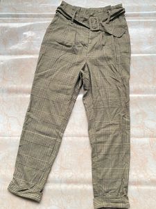 FUSCOUS GREEN AND BISTRE BROWN PLAID PANT