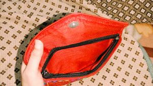 Embroidered Red Clutch