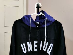 Imported black and purple color block anorak hooded sweatshirt