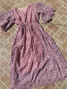 Pink Floral Midi Dress