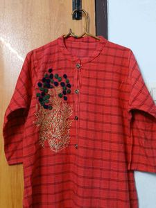 Red Checked Kurta