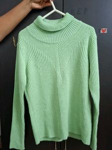 Mint Green Ribbed Turtleneck Sweater