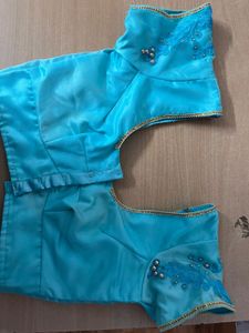 Teal &amp; Gold Embellished Saree