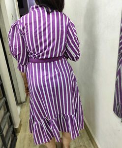 Ankle Length Puff Sleeves Dress With Belt