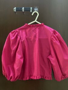 H&amp;M Pink Smocked Puff Sleeve Top