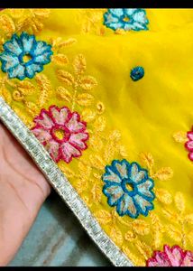 Yellow Floral Embroidered Saree