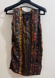 Boho Tribal Print Sleeveless Tunic Short Kurti