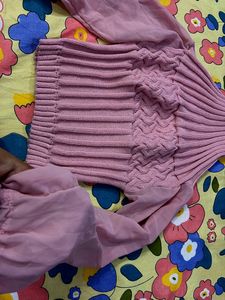 Pink Knit Sweater with Sheer Sleeves