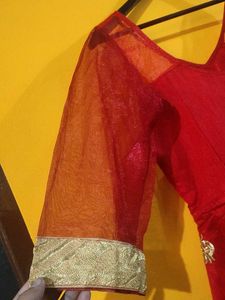 Red &amp; Gold Embroidered Anarkali Dress