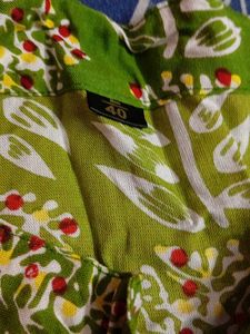 Green Floral Dress with Pom-Pom Trim