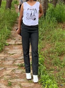 Customised Black Straight-Leg Pants