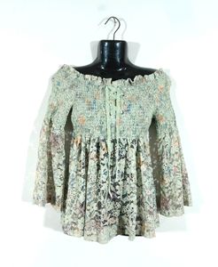 Floral Lace Off-Shoulder Bell Sleeve Top